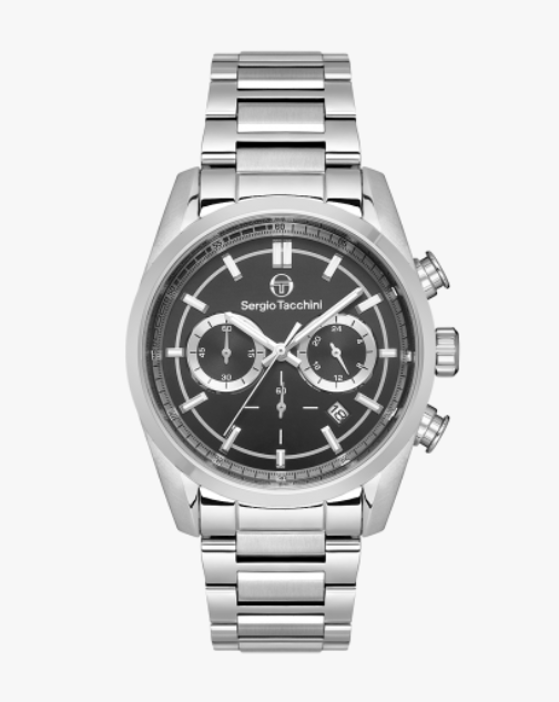 Silver watch with black dial on a white background
Salam Luxury