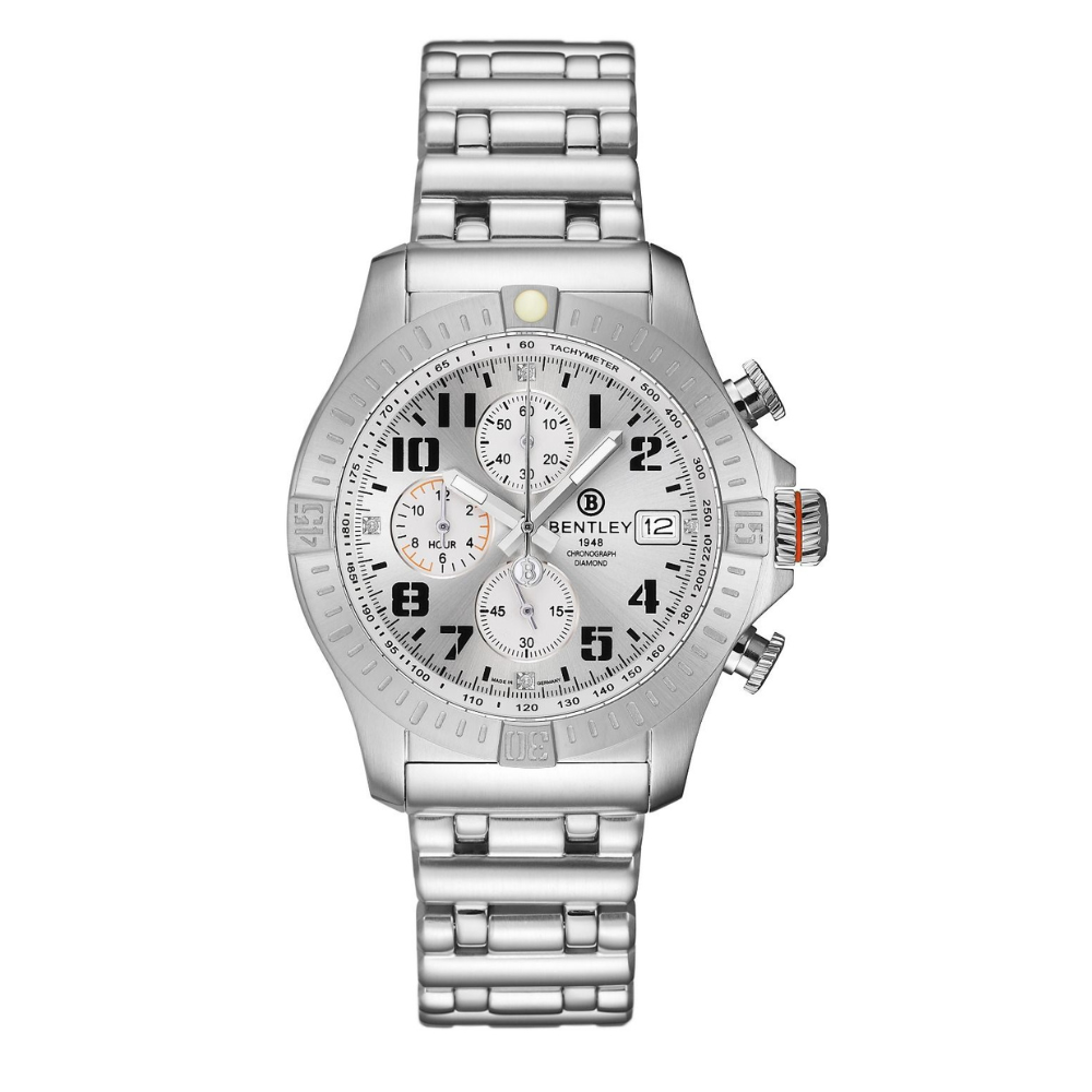 Silver | Bentley watch with a detailed face on a white background
Salam Luxury