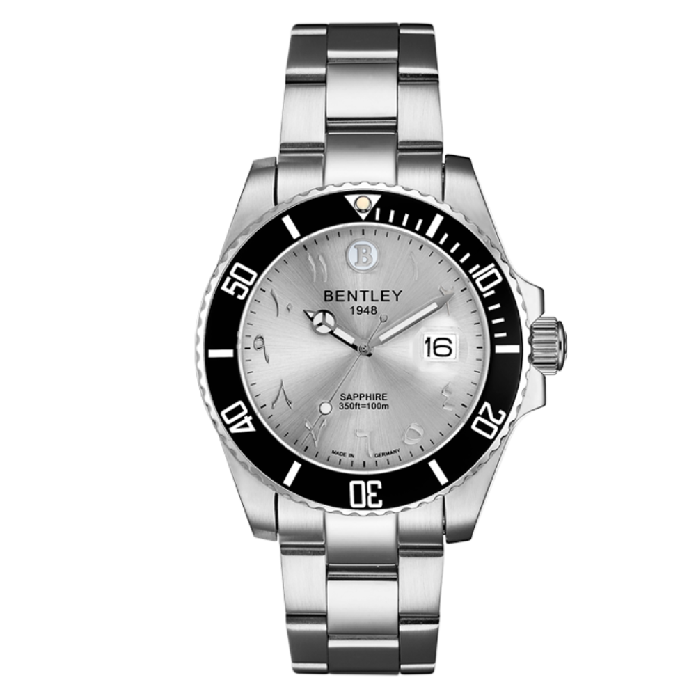 Silver | Bentley watch with silver bracelet and silver dial on a white background