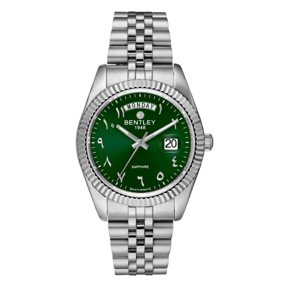 Green | Silver watch with a green dial on a white background
Salam Luxury