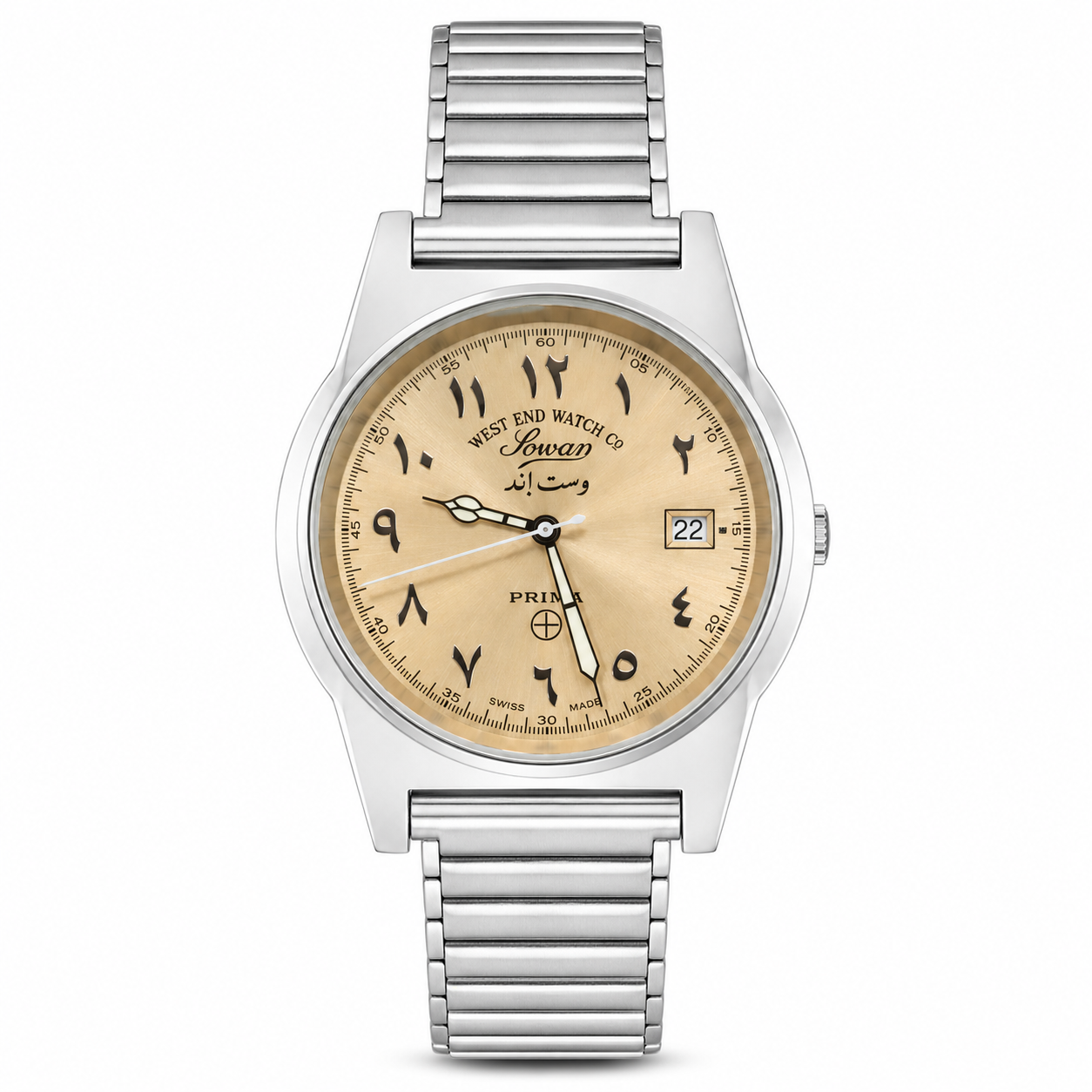 Gold | Silver watch with beige dial on a white background
Salam Luxury UAE
