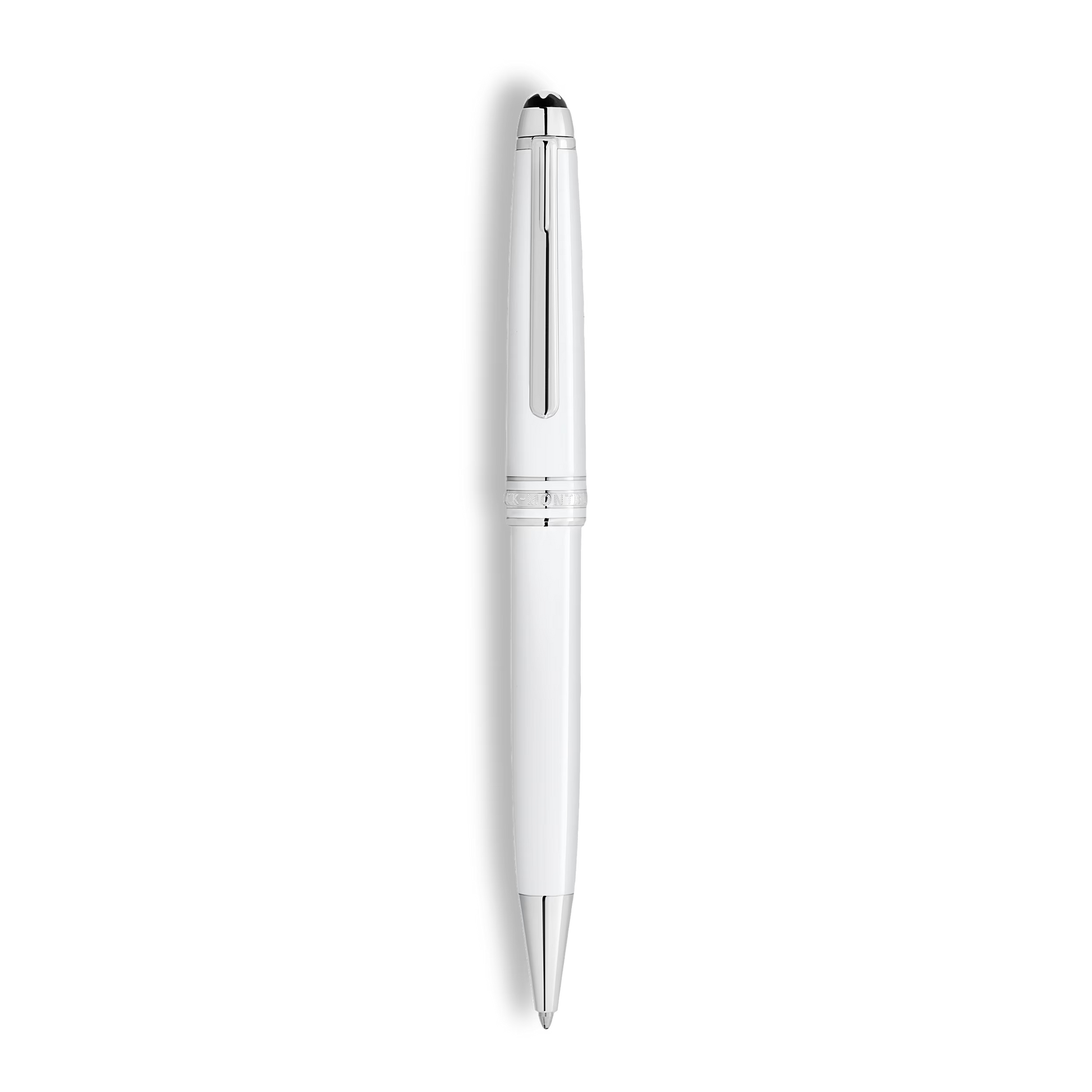 Elegant Montblanc luxury white precious resin ballpoint pen with platinum-coated details, available at Salam Luxury.