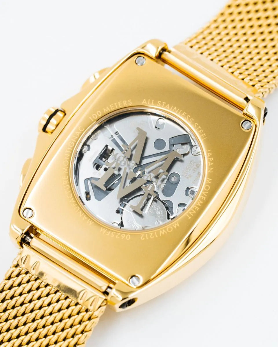 Gold | Montignac MOW1212 Gold Chronograph Watch Transparent Case Back View