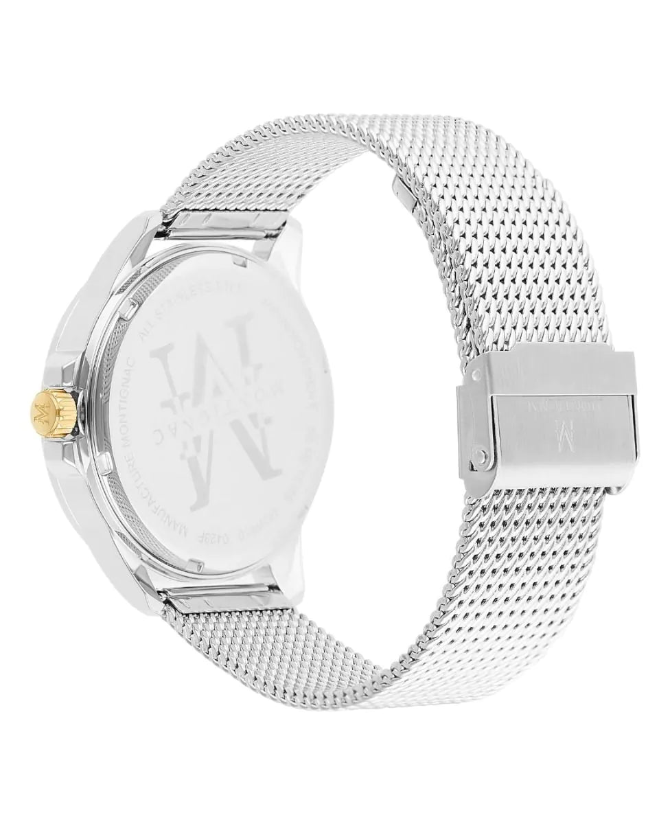 Silver | Montignac MOW610 Silver Watch back case and mesh strap view, from Salam Luxury