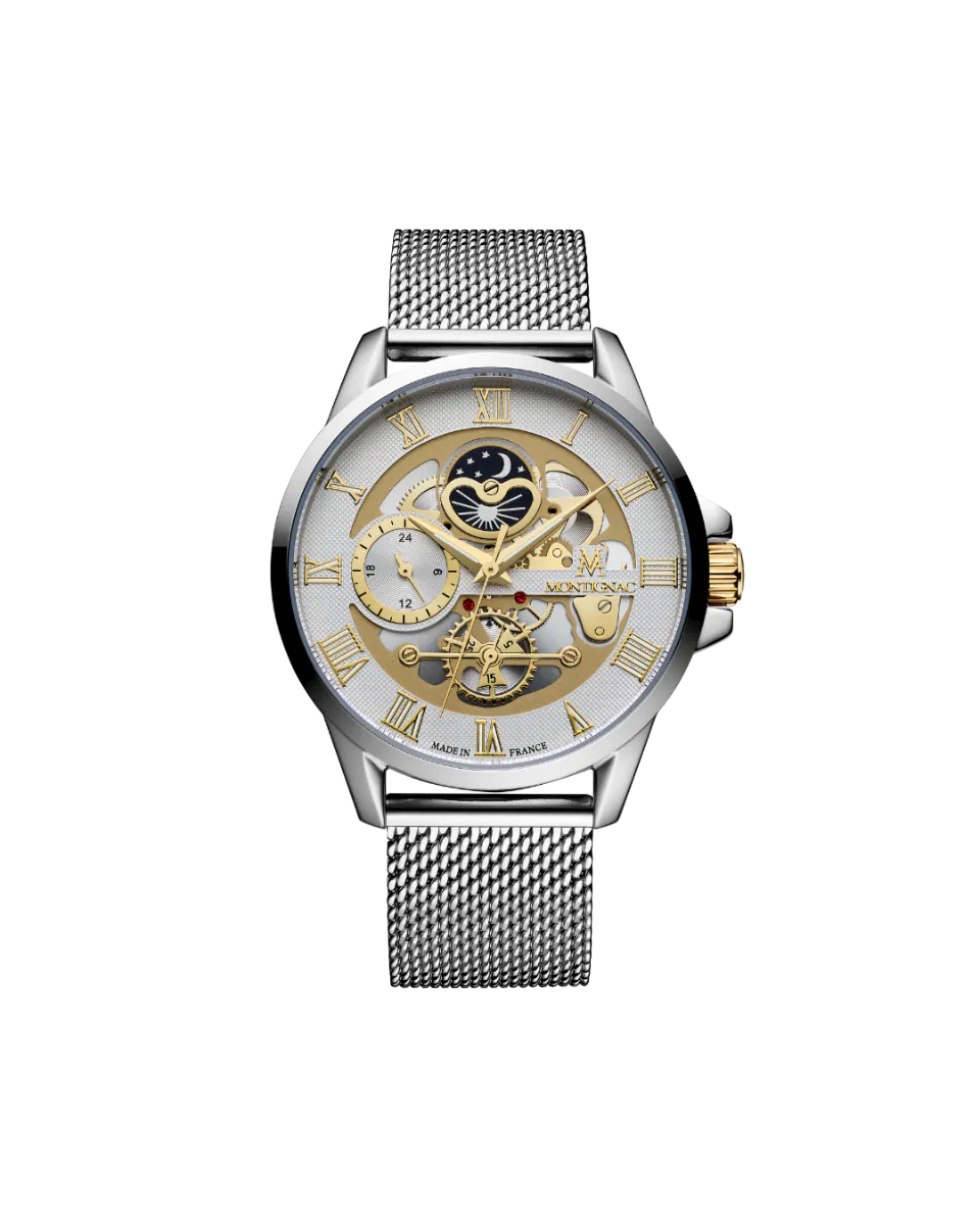 Silver | Montignac MOW610 Men's Watch with Silver Dial and Mesh Strap - Front View, sold on Salam Luxury