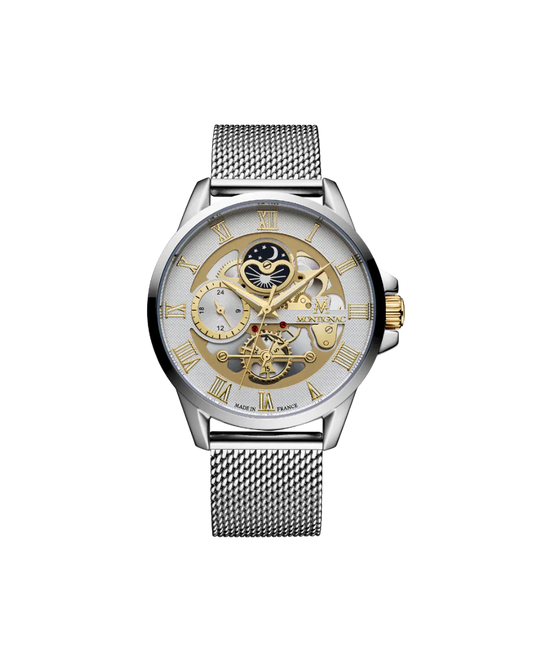 Silver | Montignac MOW610 Men's Watch with Silver Dial and Mesh Strap - Front View, sold on Salam Luxury