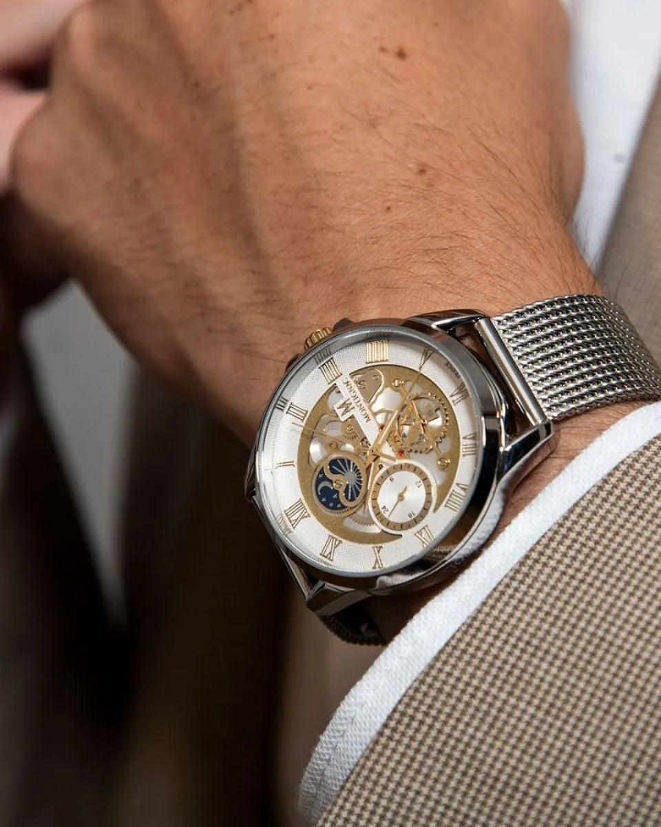 Silver | Montignac MOW610 Silver Watch worn on wrist, available at Salam Luxury