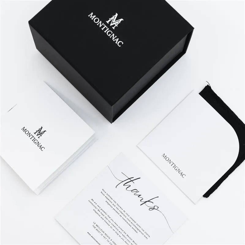 Black | Salam Luxury black watch box set with brand documentation and warranty cards.