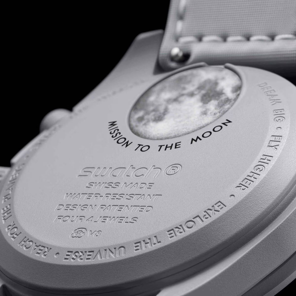 Case back view of OMEGA x Swatch MoonSwatch Mission to the Moon details – SALAM LUXURY