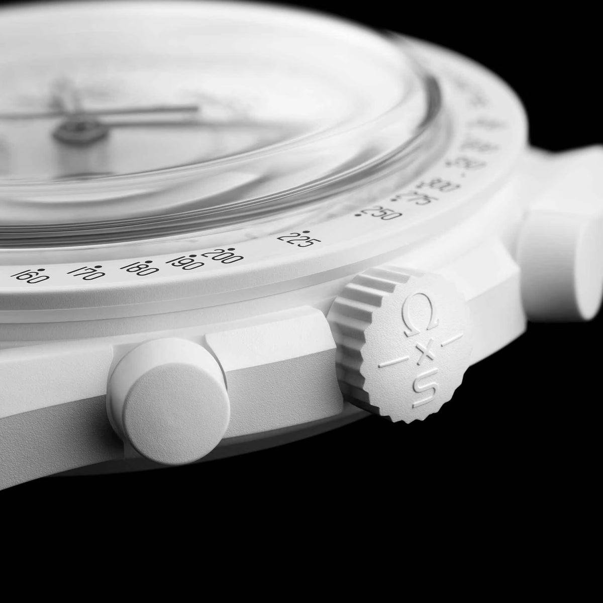 White | Side profile shot of white bioceramic case and crown - SALAM LUXURY