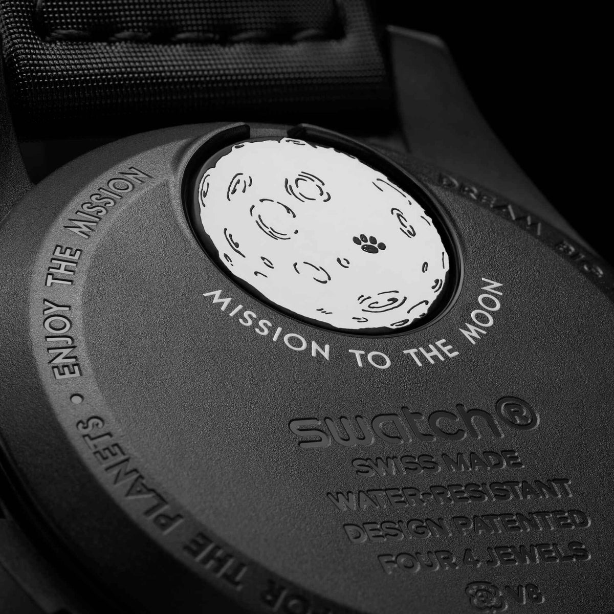 Black | Back view of black bioceramic case featuring Snoopy moon cover - SALAM LUXURY