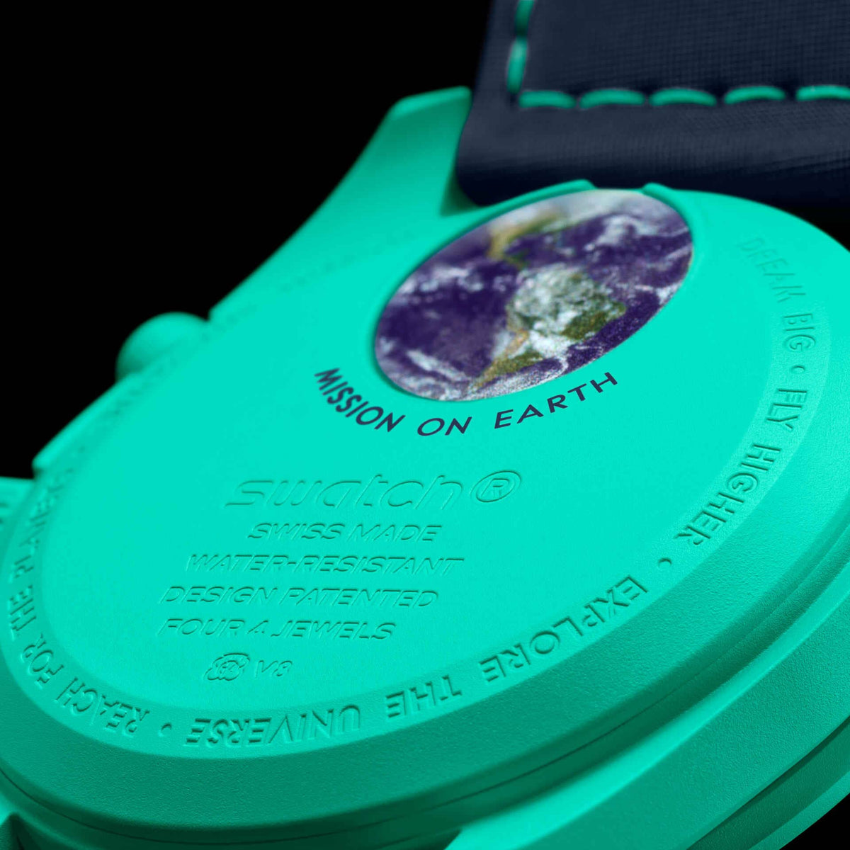 Polar Lights | Back view of the watch featuring the Earth motif and 'Mission on Earth' text - SALAM LUXURY
