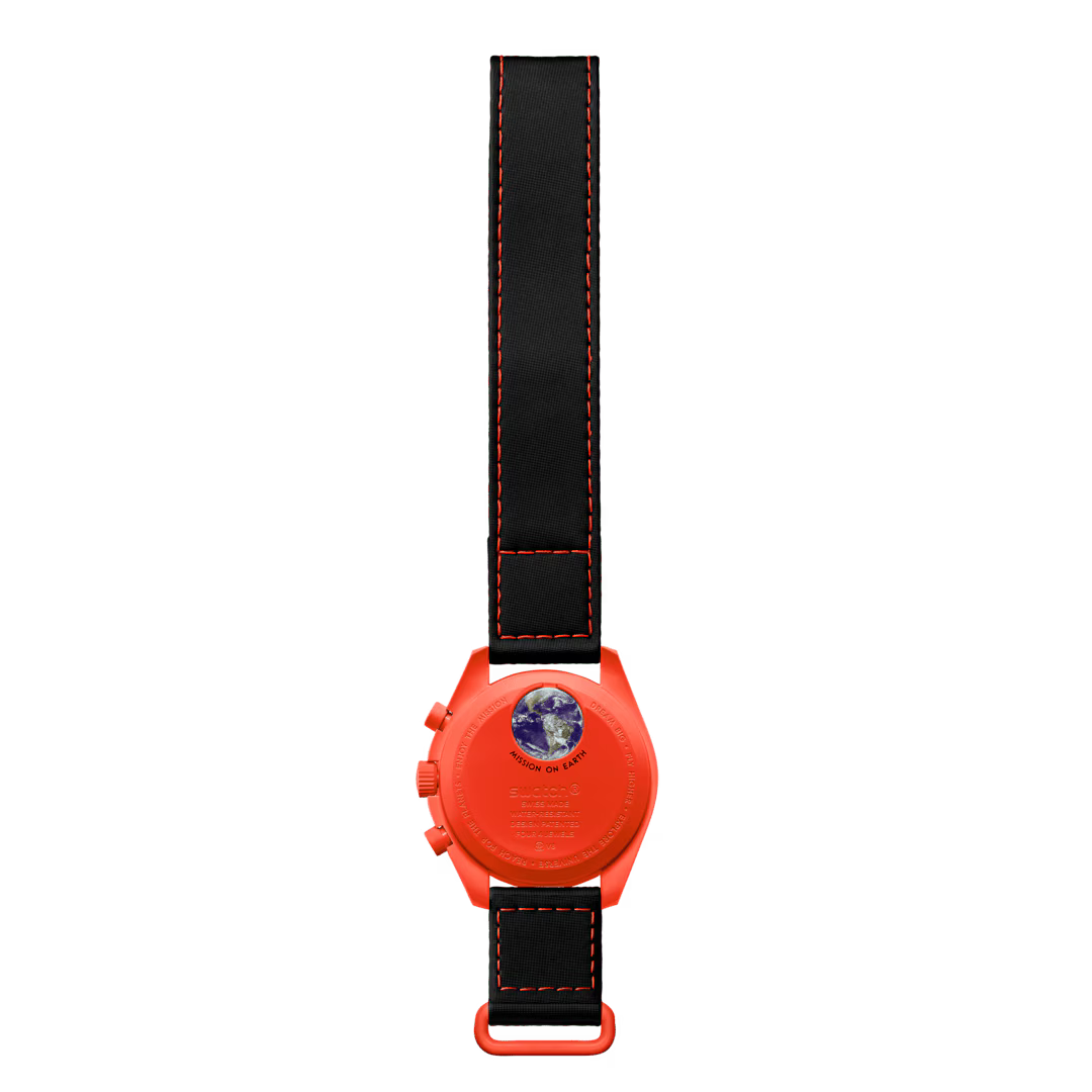 Lava | Profile view of the case back with Earth graphic, showing strap attachment - SALAM LUXURY