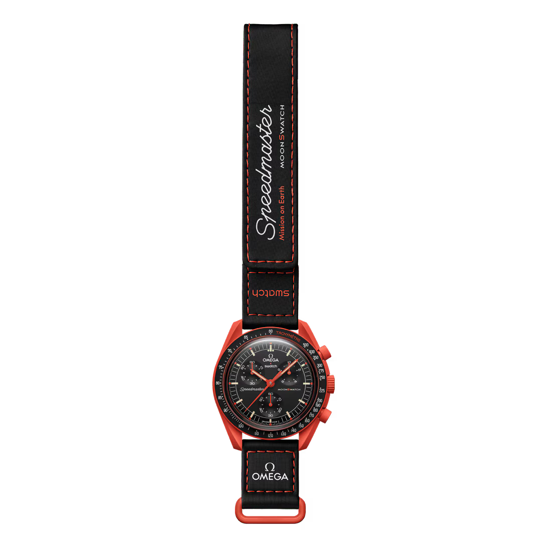 Lava | Full view of the orange watch from the back with a black strap - SALAM LUXURY