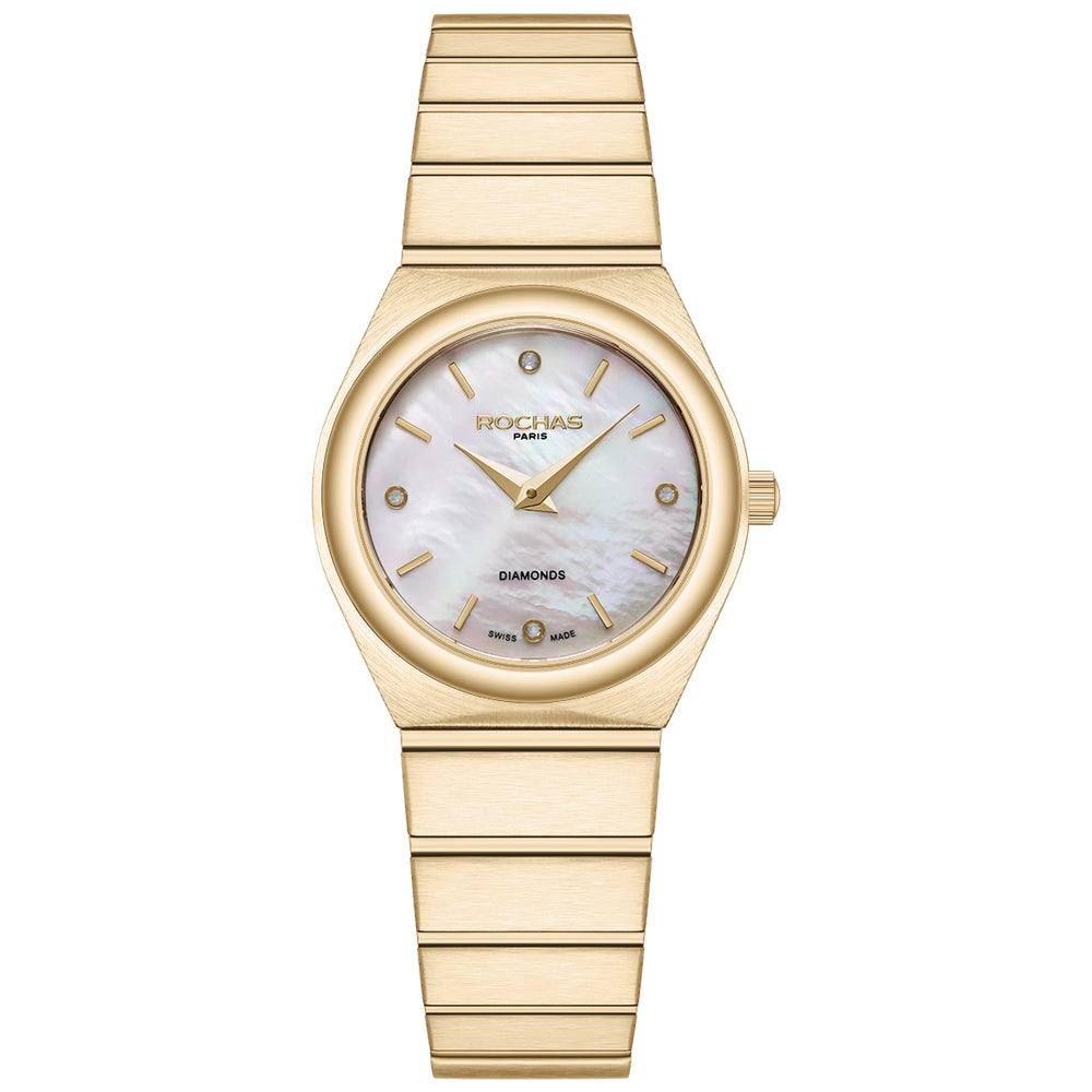 Gold watch with a white face on a white background
Salam Luxury
