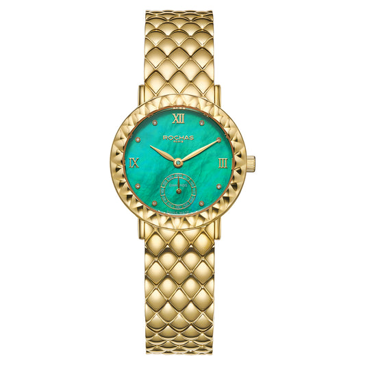 Gold watch with a Turquoise face on a white background
Salam Luxury