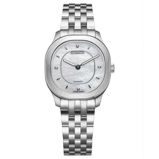 Silver watch with a white face on a white background
Salam Luxury