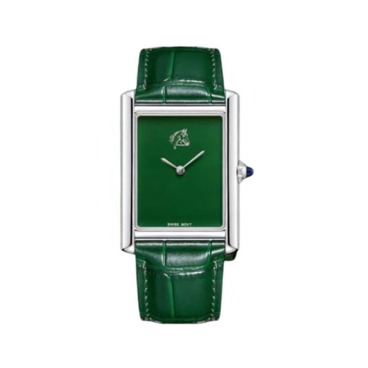 Green wristwatch with a silver case on a white background
Salam Luxury