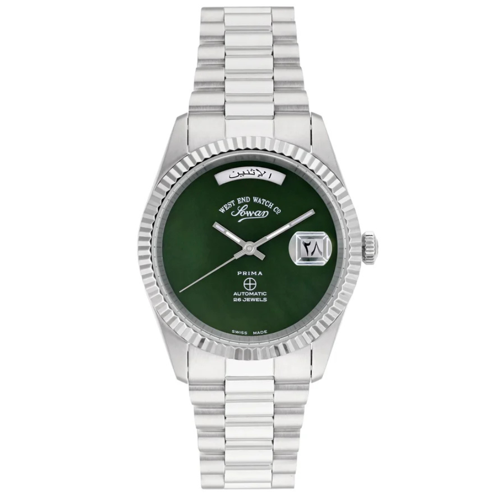 Green | West End Watch Arabic Day & Date Automatic 37mm Watch Unisex with White Background
Salam Luxury