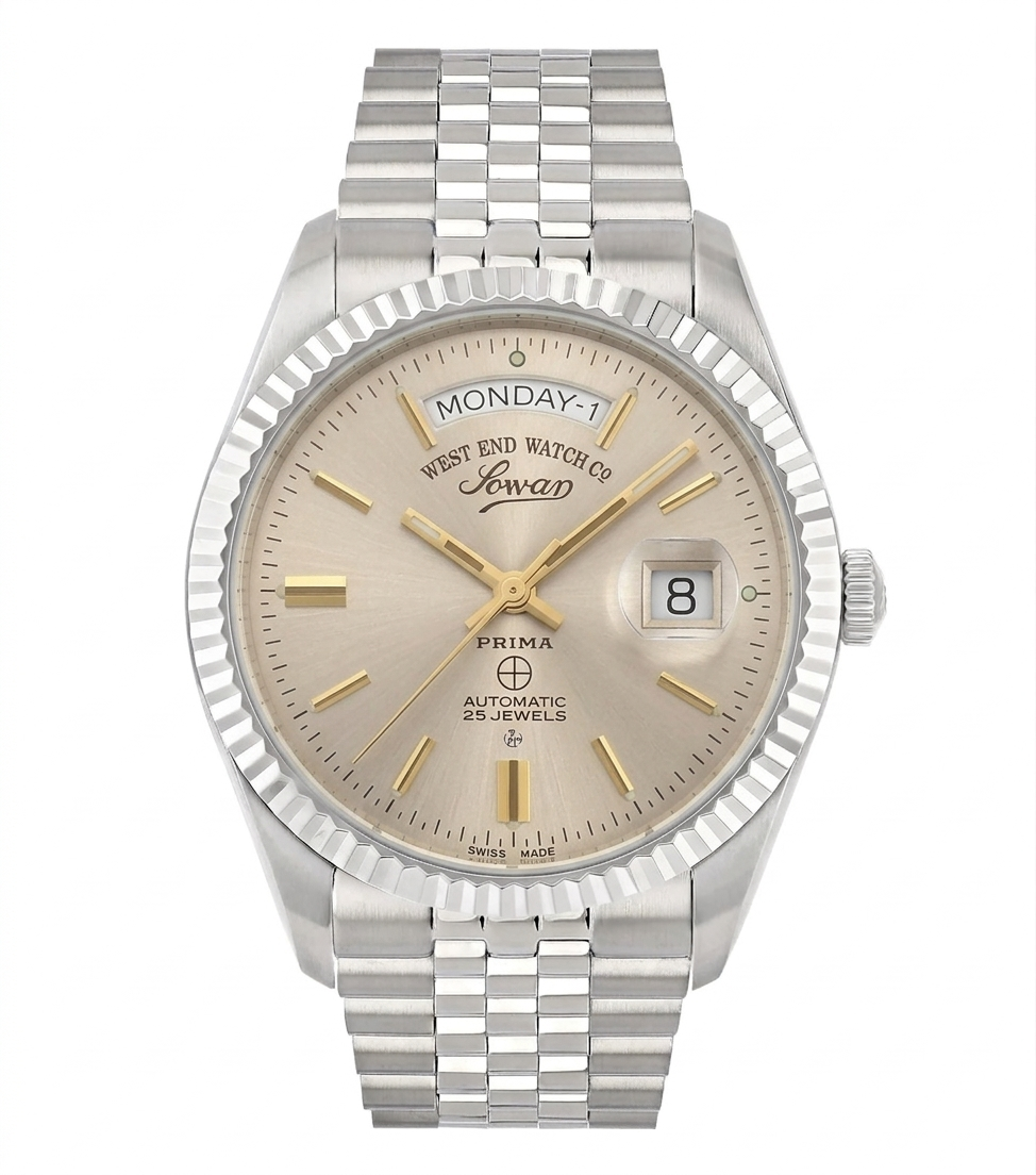 Gray | Silver wristwatch with a detailed face on a white background
Salam Luxury UAE