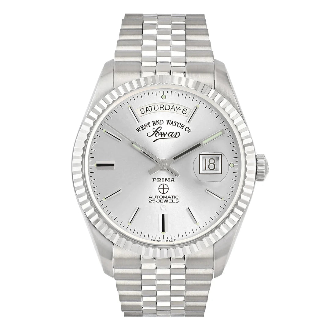 Silver | Silver wristwatch with detailed face on a white background
Salam Luxury UAE