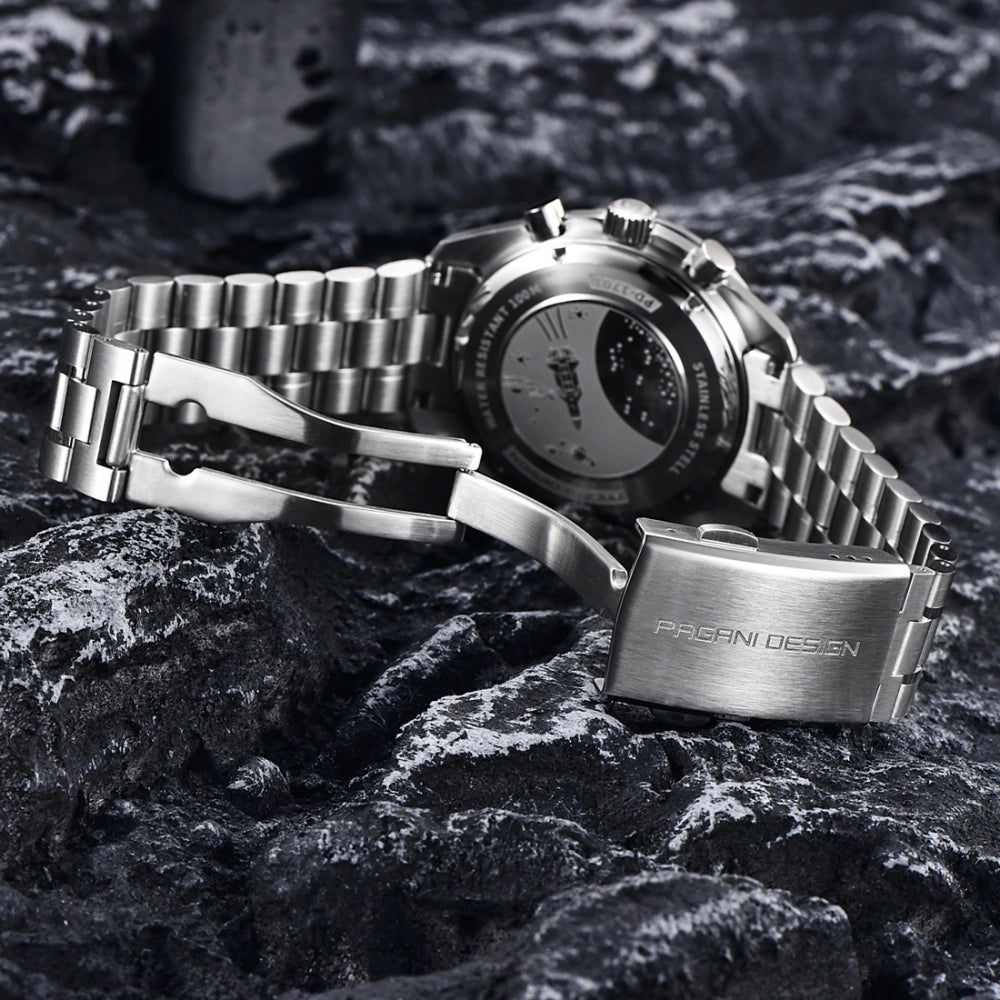 PAGANI DESIGN Men's Quartz Watches Stainless Steel Waterproof Sports Chronograph Wrist Watch