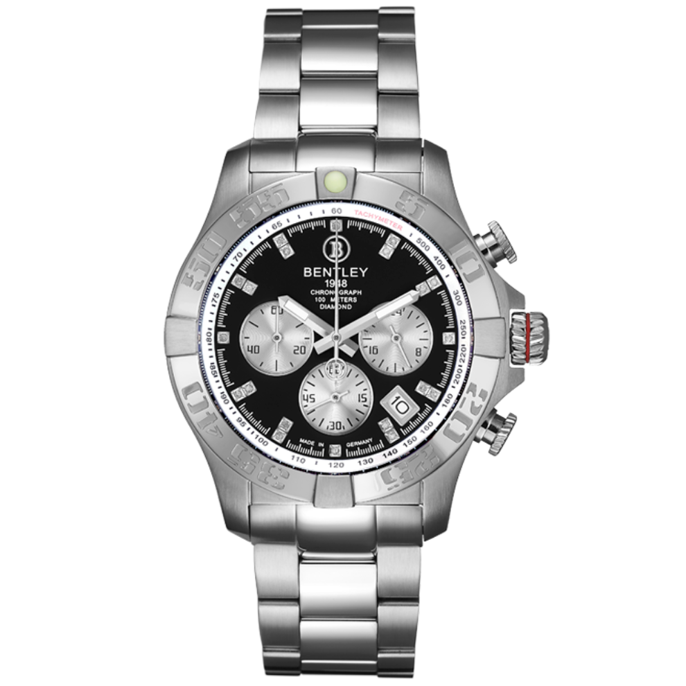 Black | Silver Bentley watch with a black face on a white background
Salam Luxury