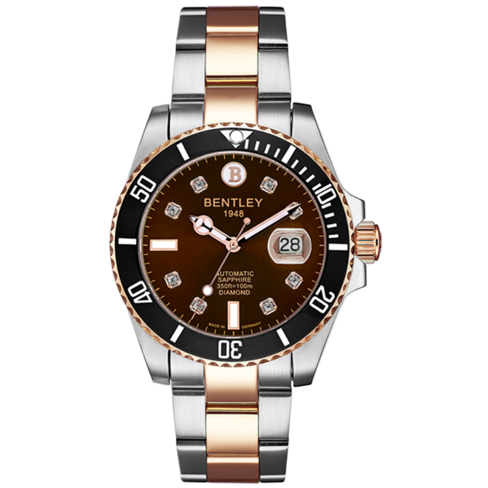Rose Gold & Maroon | Bentley Watch Automatic Diamond Watch Rotating bezel Luxury