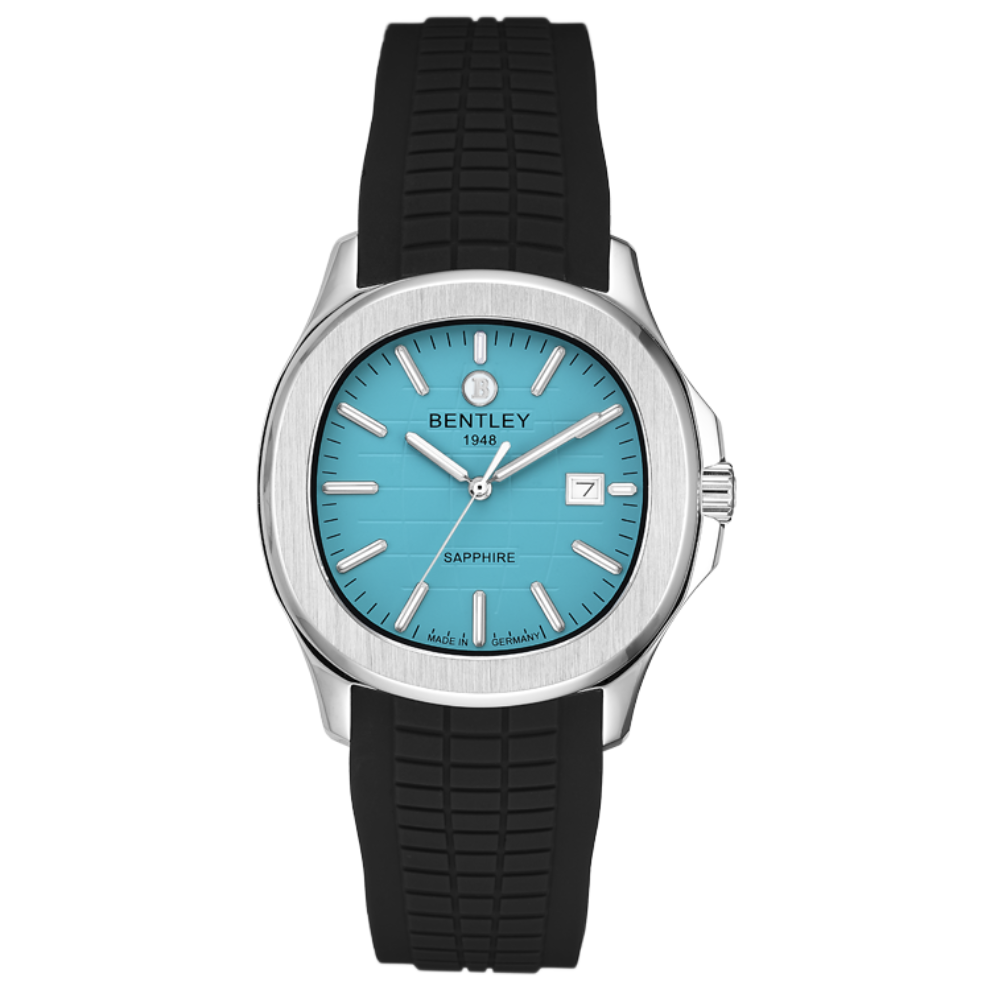 Tiffany | Wristwatch with blue dial and black strap on a white background
Salam Luxury