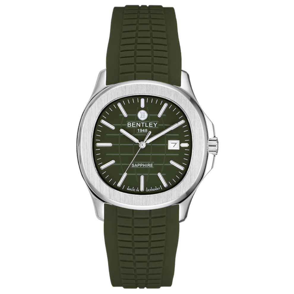 Green |  Watch with green strap and dark face on a white background
Salam Luxury