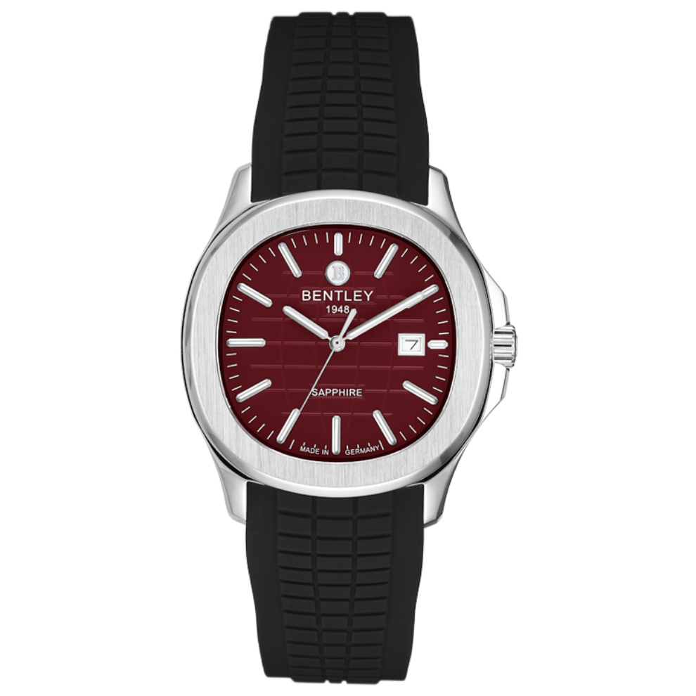Maroon | Bentley watch with red face and black strap on white background
Salam Luxury