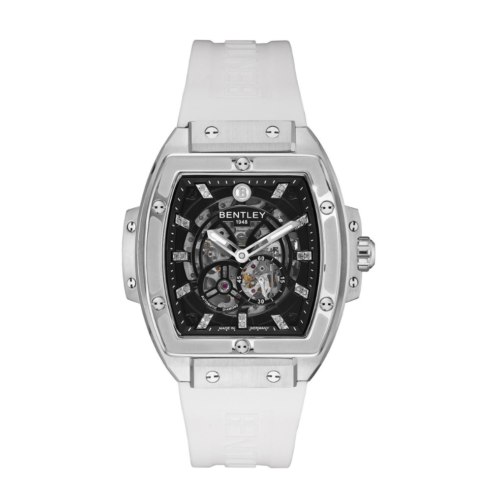 White | Bentley watch with a white strap on a white background
Salam luxury