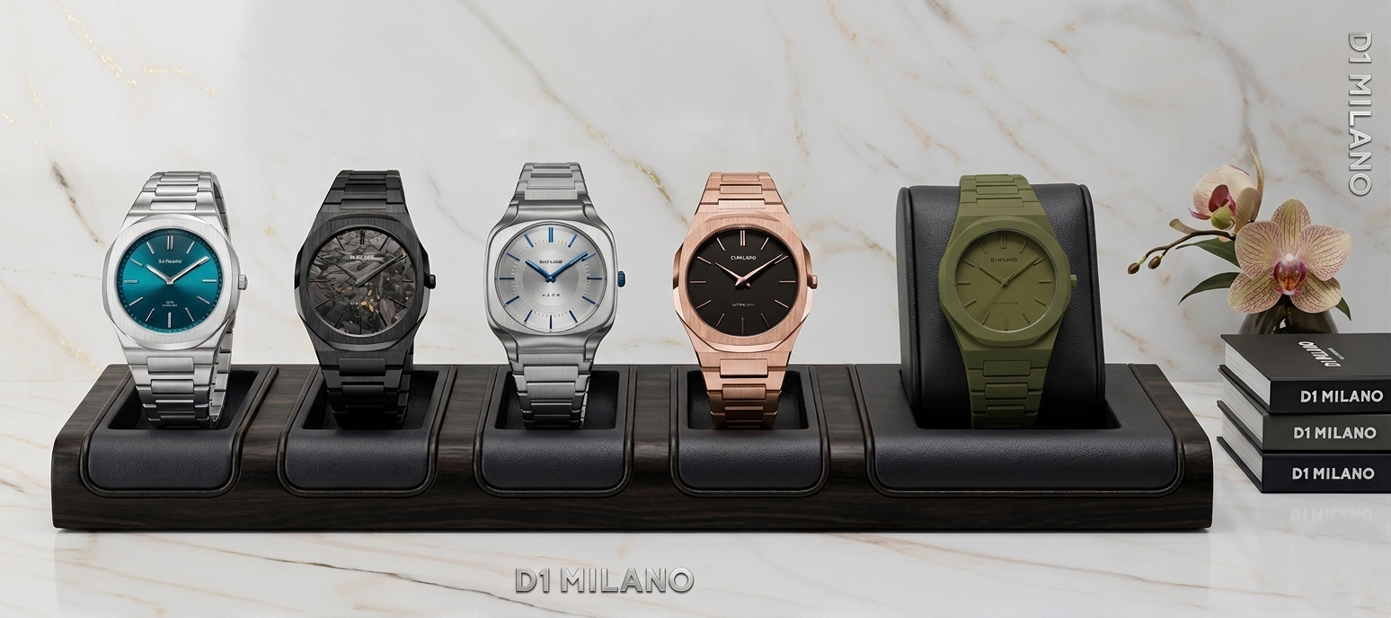 D1 Milano 4 steel and one polycarbon watches by Salam Luxury UAE

