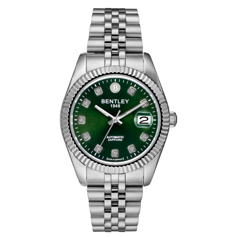 Green | and Silver Bentley Adventure Journey Automatic Watch for Men 41mm with stainless steel strap at Salam Luxury