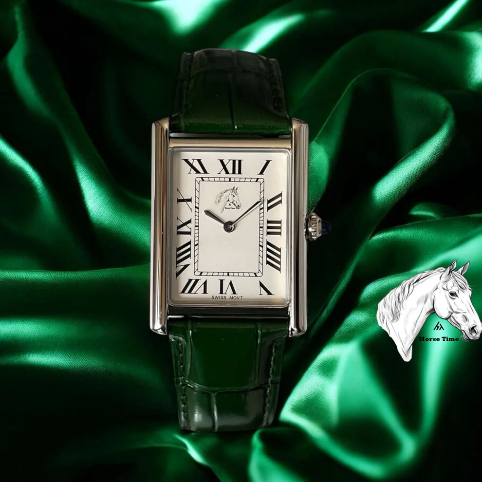 Green | Watch with green fabric background and horse logo
Salam Luxury