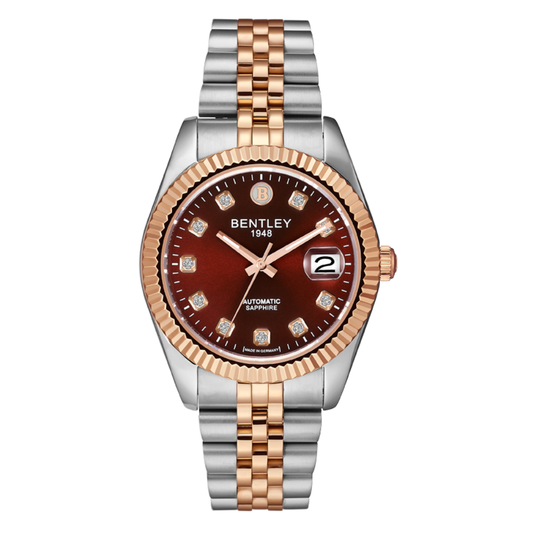 Maroon | and Rose Gold Bentley Adventure Journey Automatic Watch for Men 41mm with two-tone bracelet at Salam Luxury
