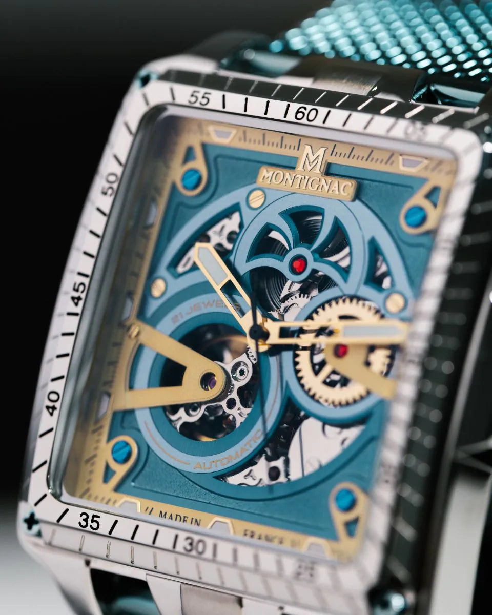 Montignac watch with intricate mechanical design on a dark background
Salam Luxury