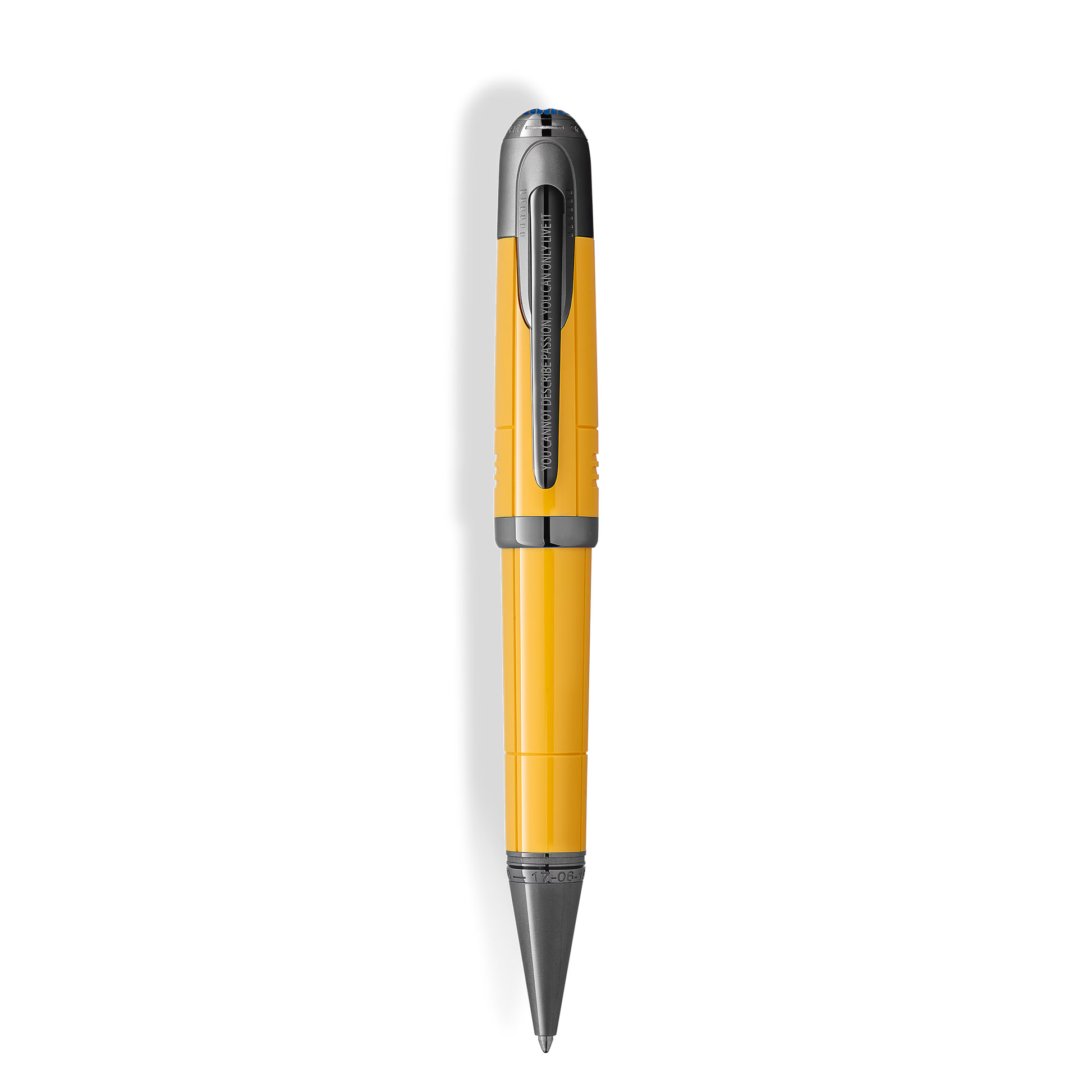Elegant Montblanc Great Characters Enzo Ferrari Special Edition Giallo Modena Ballpoint Pen displayed vertically, available at Salam Luxury