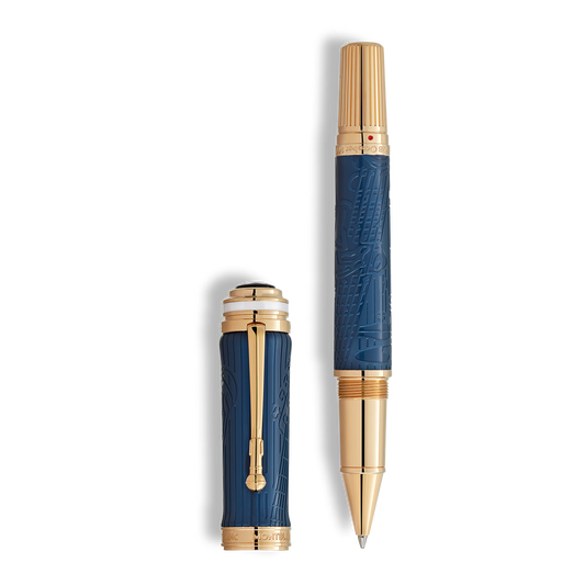 Montblanc Great Characters Homage to Queen Victoria Special Edition Rollerball Pen with cap off, available at Salam Luxury.