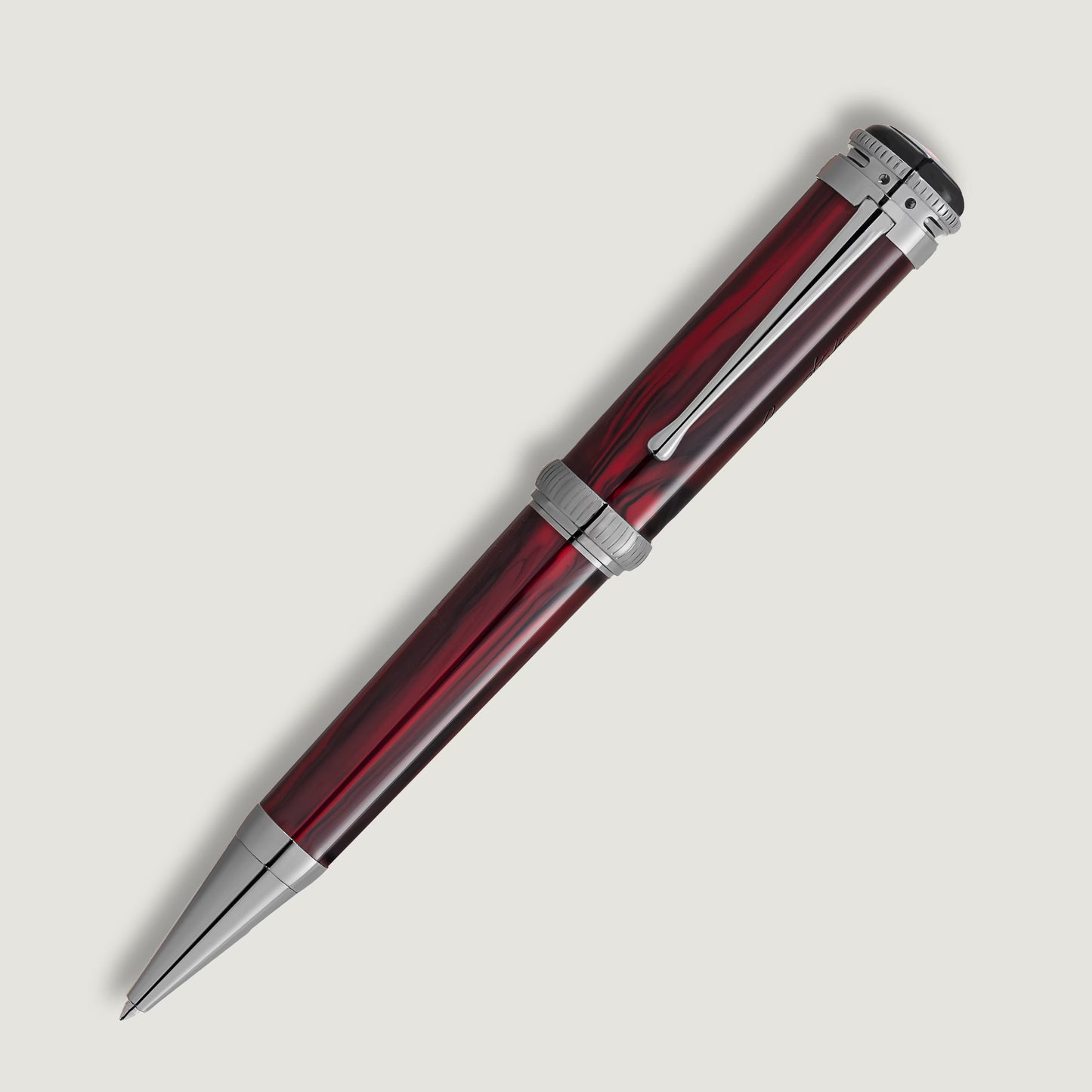 Sleek black and red patterned resin body of the limited edition Montblanc Bram Stoker pen from Salam Luxury.