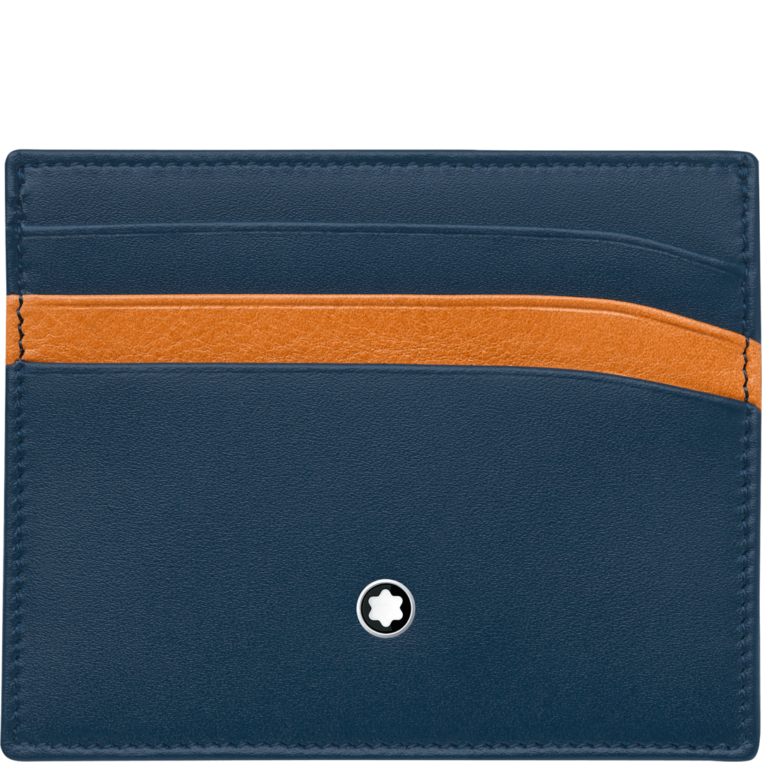 Blue leather cardholder with orange accent on a white background
Salam luxury