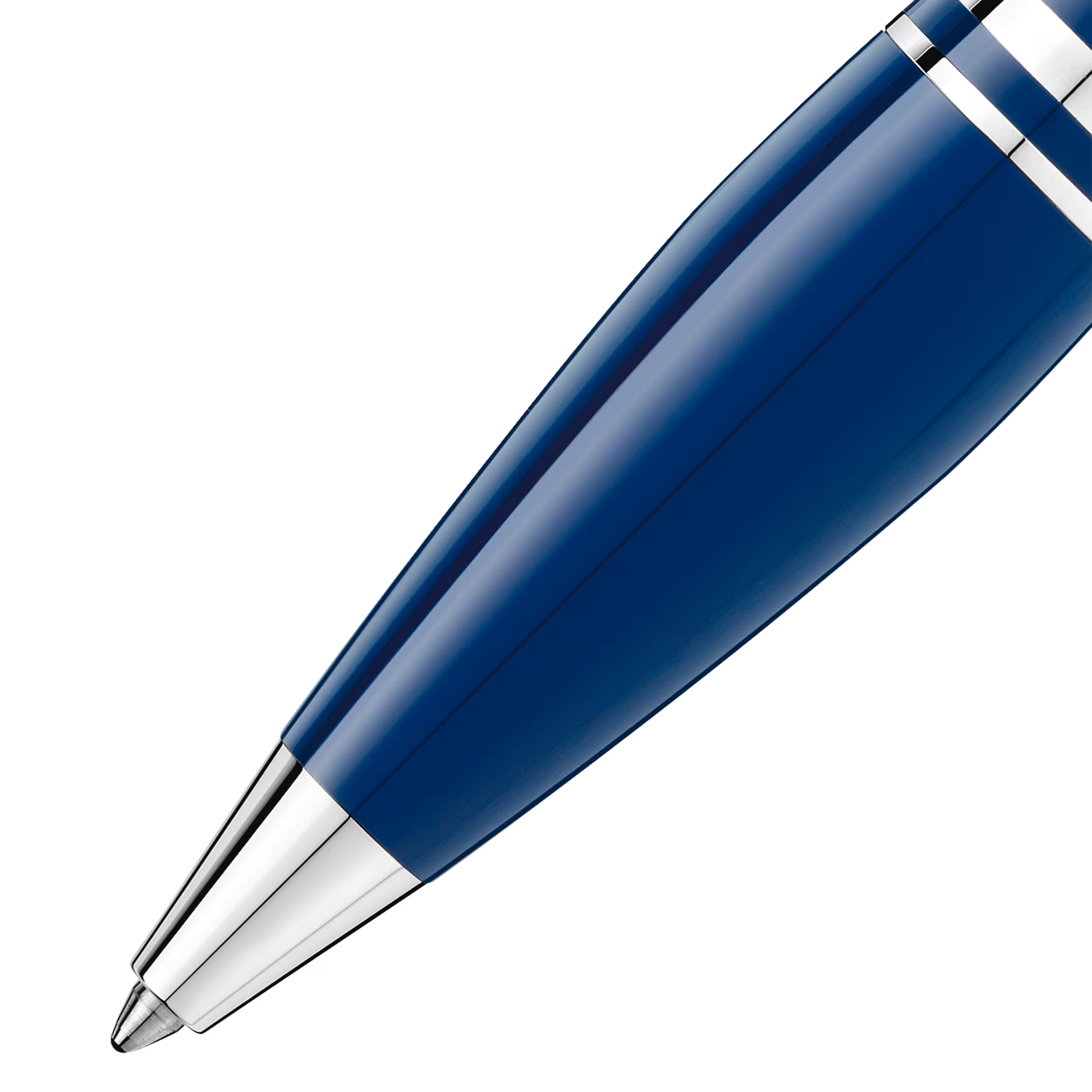 Blue | Detailed close-up of the platinum-coated tip and blue resin barrel of Montblanc StarWalker Blue Planet pen on Salam Luxury