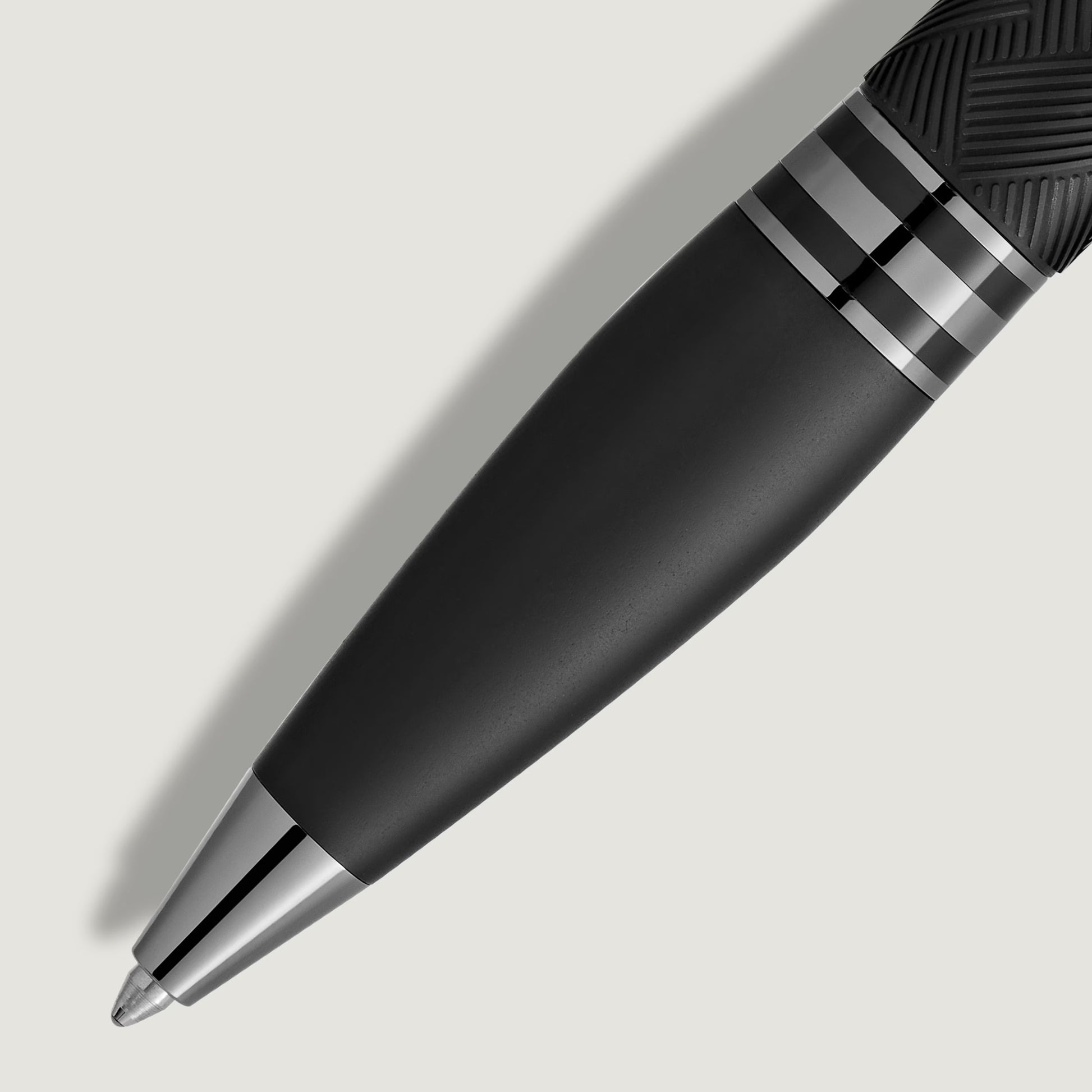 Close-up macro shot of the silver tip and ruthenium-coated rings on the StarWalker Extreme Precious Resin Ballpoint luxury pen - Salam Luxury