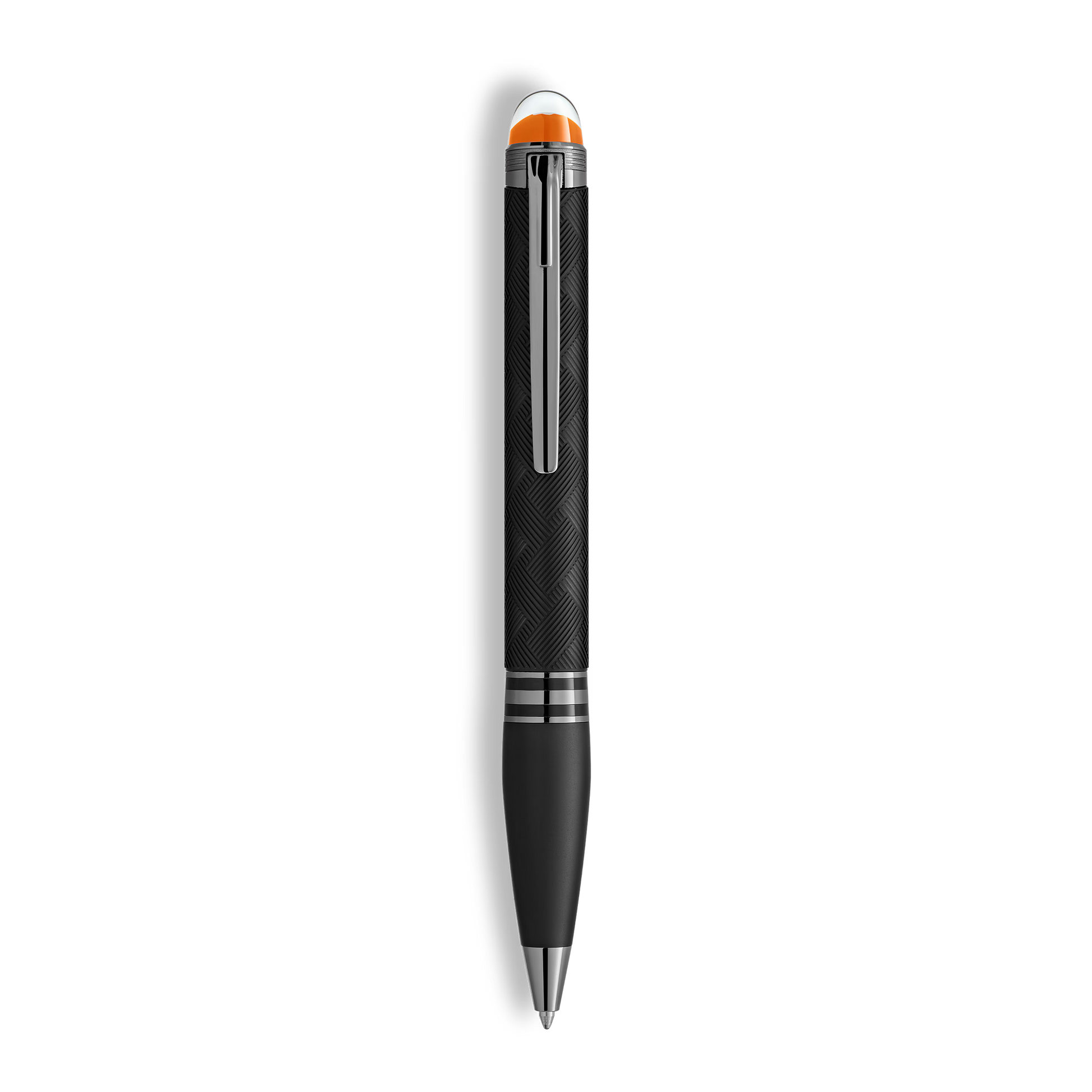 StarWalker Extreme Precious Resin Ballpoint Pen full vertical view showcasing its sleek black textured body and iconic floating emblem cap - Salam Luxury.