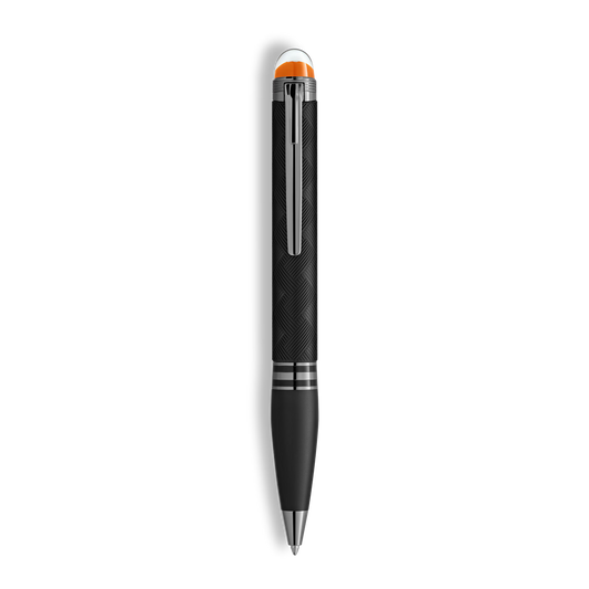 StarWalker Extreme Precious Resin Ballpoint Pen full vertical view showcasing its sleek black textured body and iconic floating emblem cap - Salam Luxury.