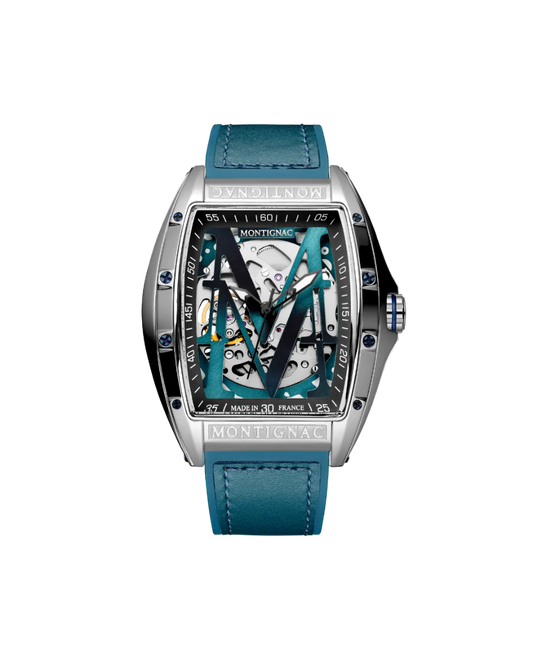 Watch with blue strap and transparent face on a white background
Salam Luxury