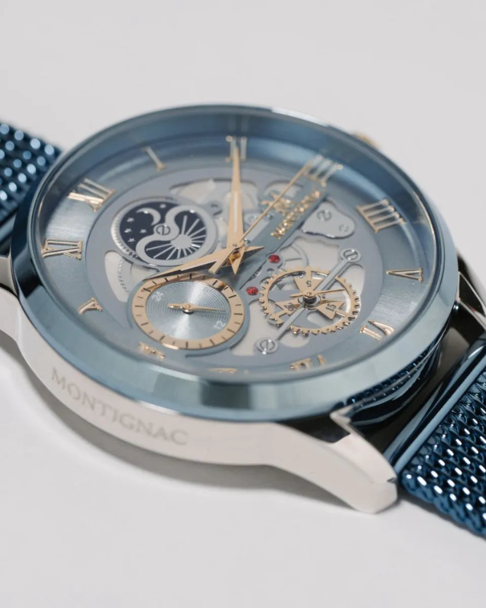Light Blue | Salam Luxury watch with blue strap and visible brand name on a light gray background
