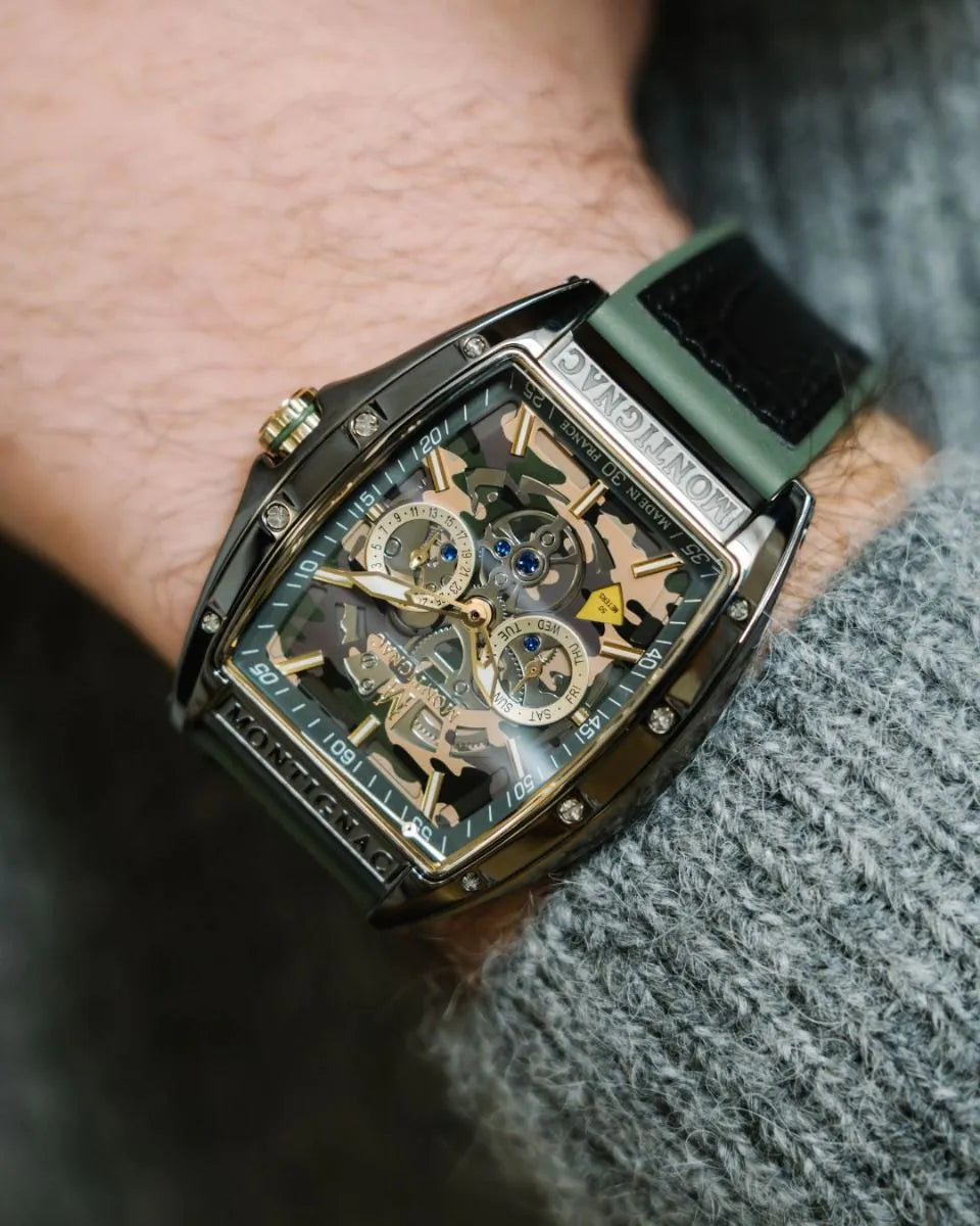 Luxury watch with intricate design on a person's wrist