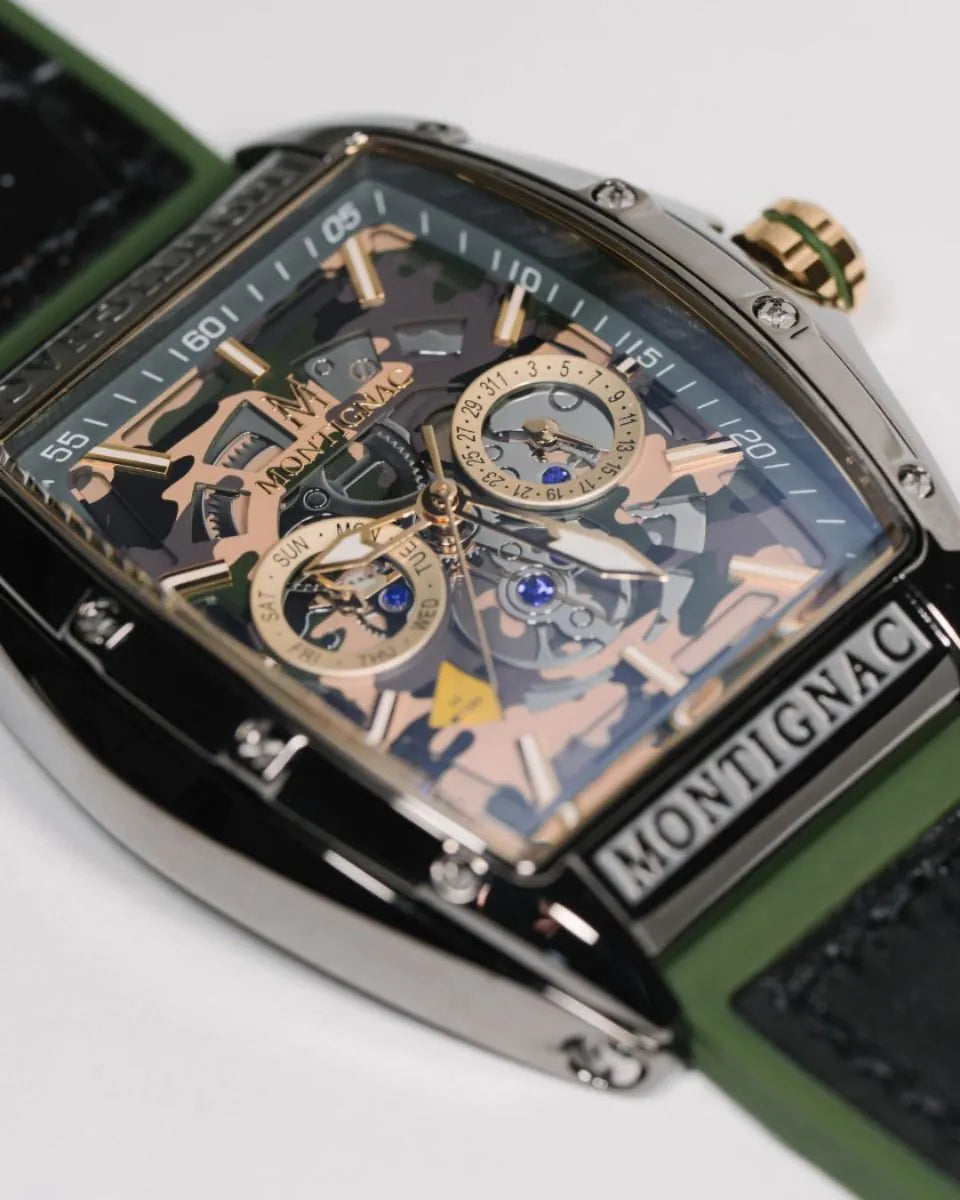 Luxury watch with intricate design and visible brand name on a white background