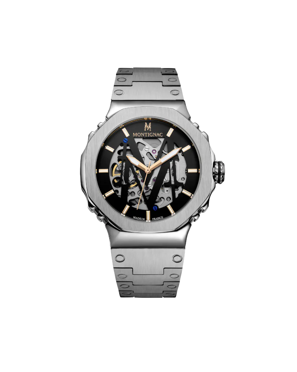 Silver watch with black face on a white background
Salam Luxury